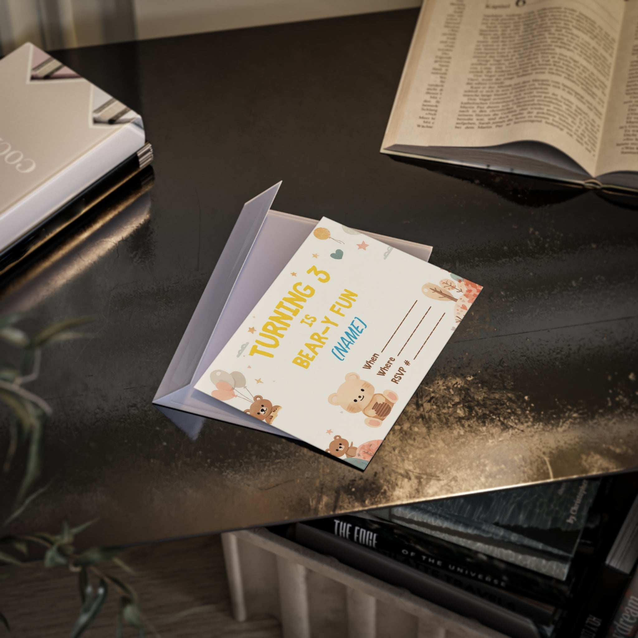 Bear-y Fun Turning 3 Birthday Invitation Card — Personalized Kids Party RSVP