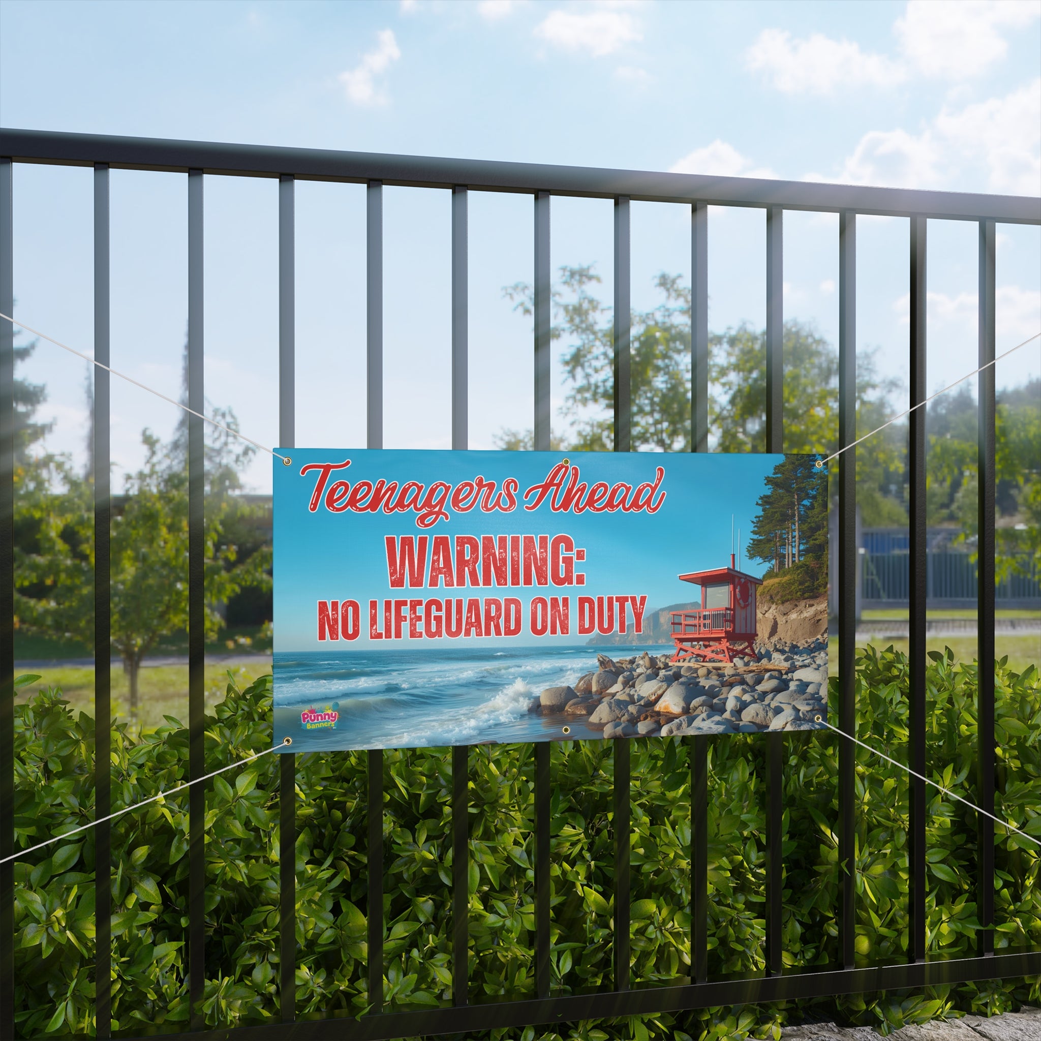 Teenagers Ahead: WARNING: No Lifeguard On Duty" Personalized Beach Sign for Teenager Parties
