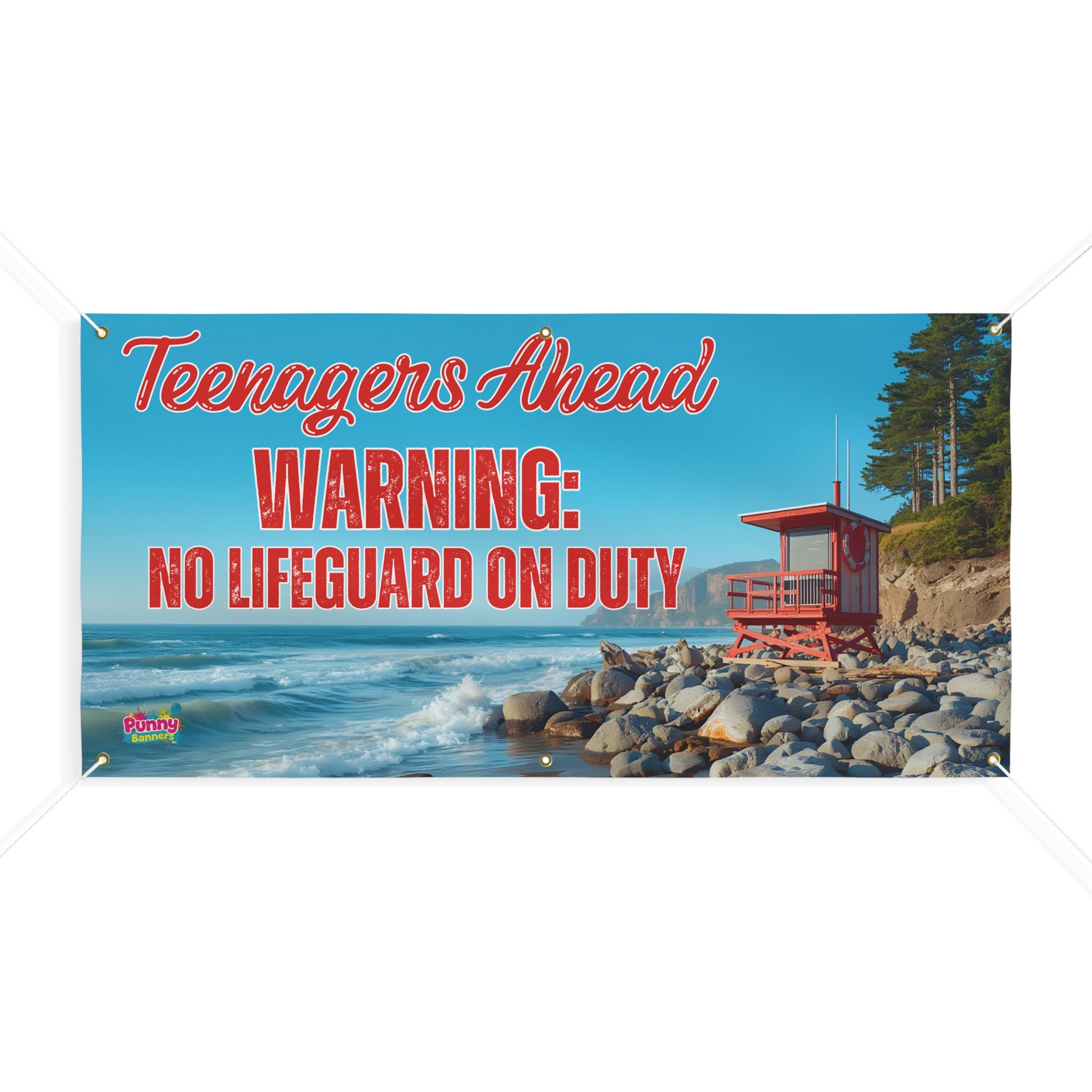 Teenagers Ahead: WARNING: No Lifeguard On Duty" Personalized Beach Sign for Teenager Parties