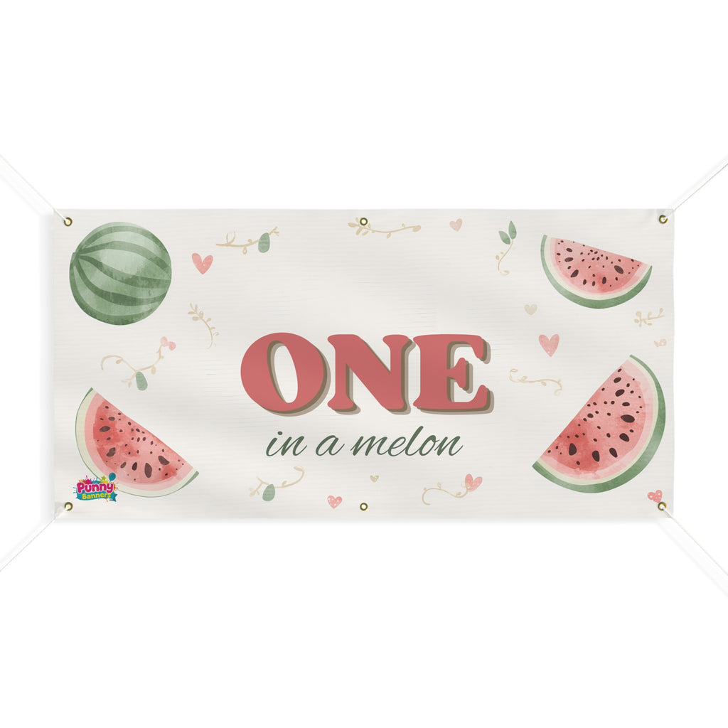 One in a Melon First Birthday Banner — Watermelon Party Matte Banner