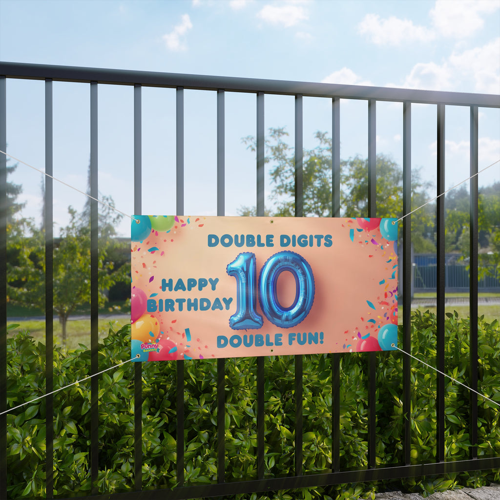 Double Digits Happy Birthday 10 Double Fun Personalized Banner! 🎈🎉