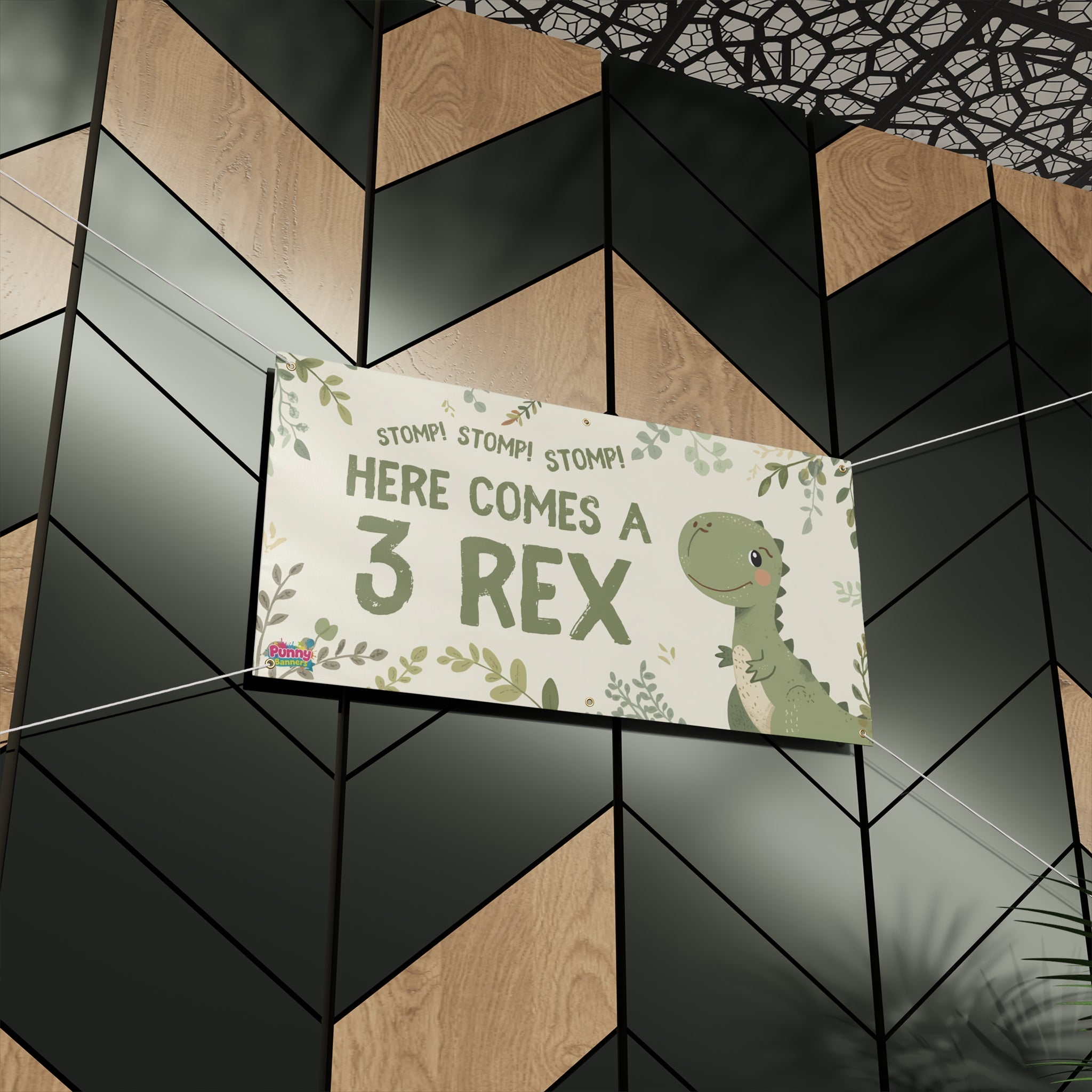 Here Comes a 3 Rex Banner — Dinosaur Birthday Party Banner