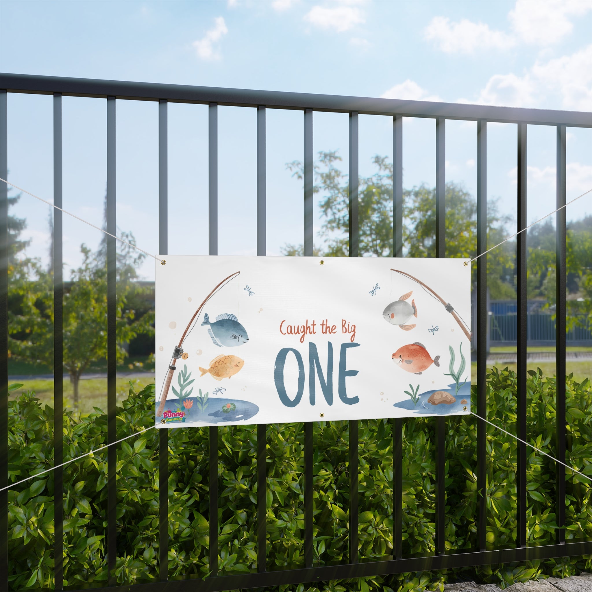 Fishing-Themed Birthday Banner  "Caught the Big ONE" First Birthday Outdoor Sign