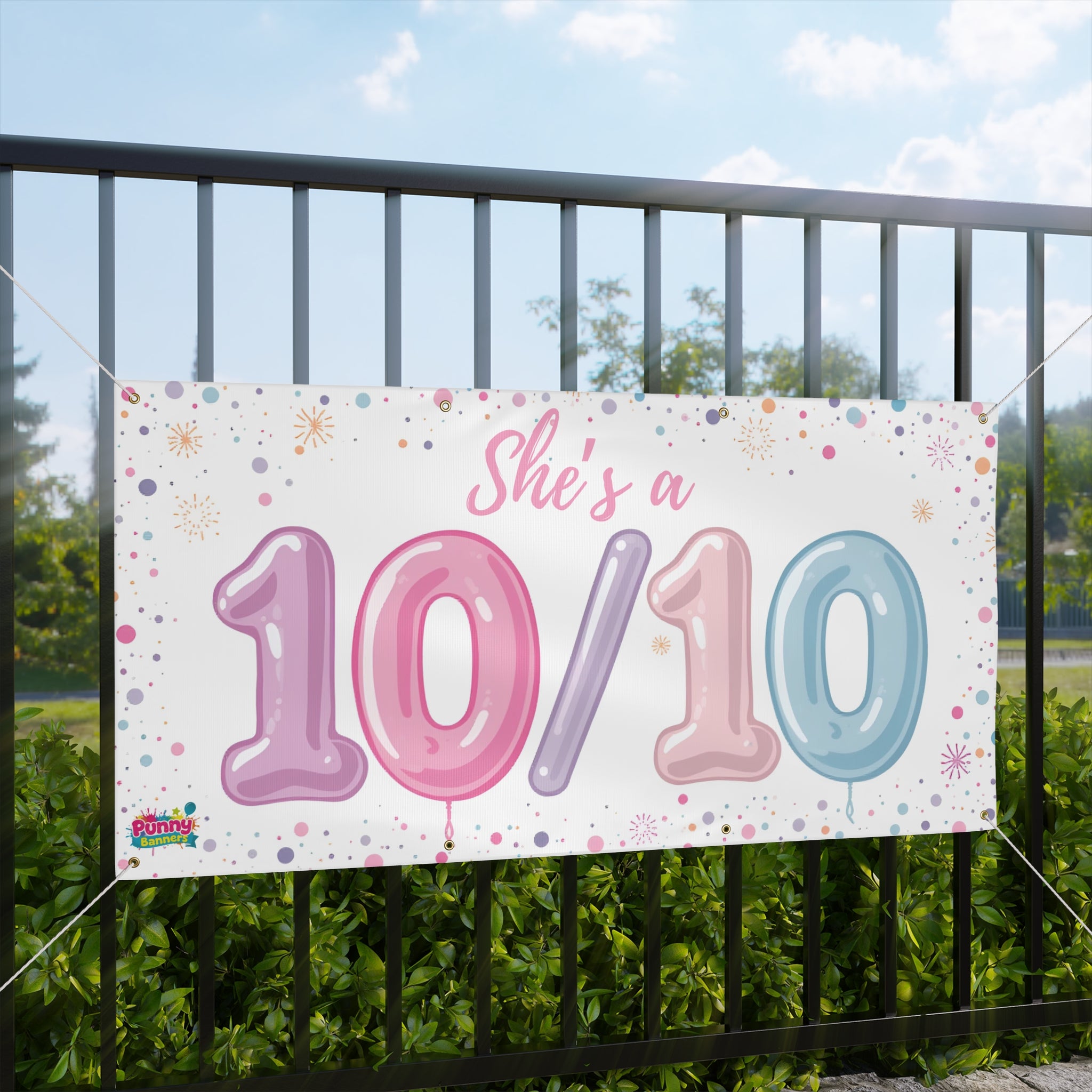 She’s a 10/10 Banner – Pink & Blue Balloon Celebration Sign