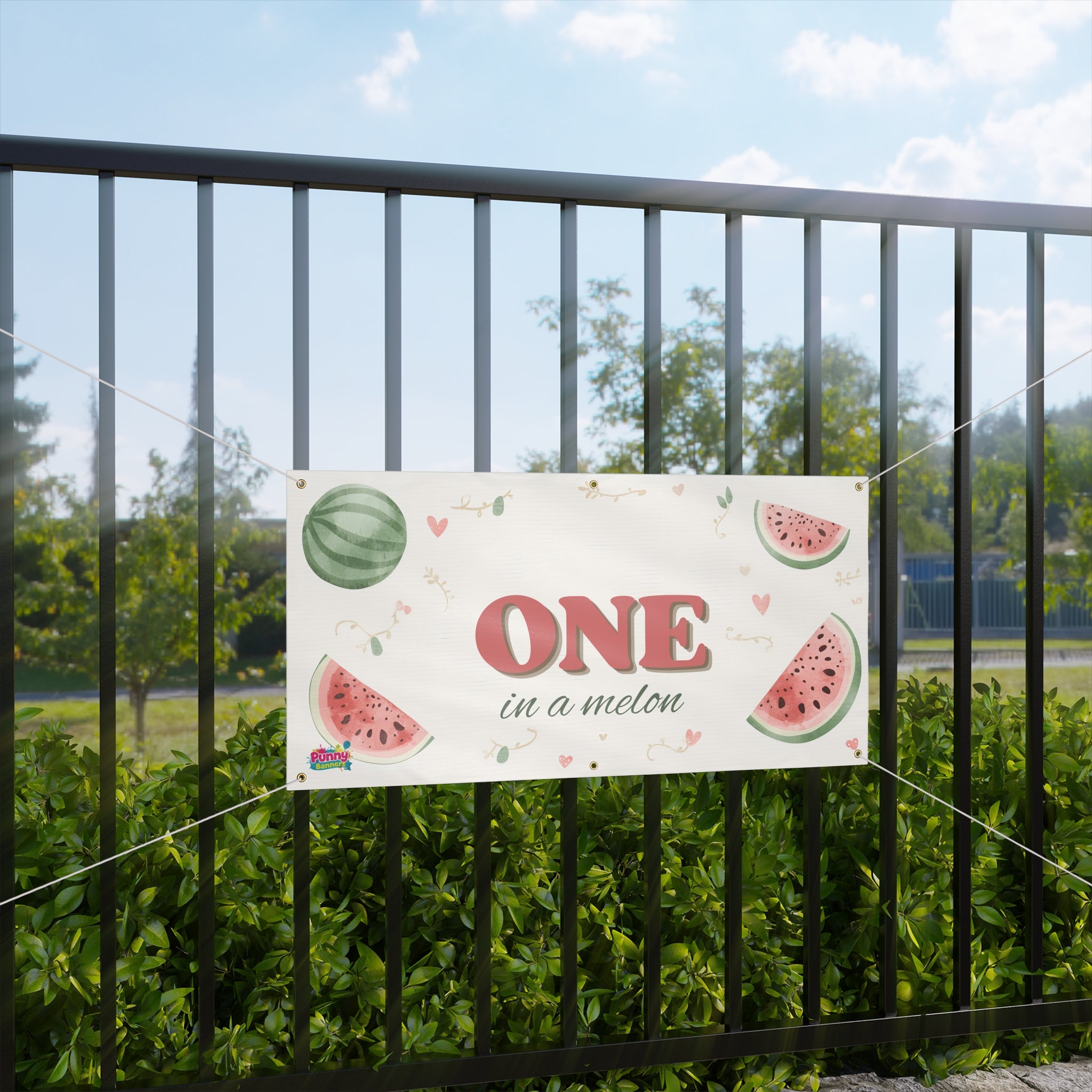 One in a Melon First Birthday Banner — Watermelon Party Matte Banner