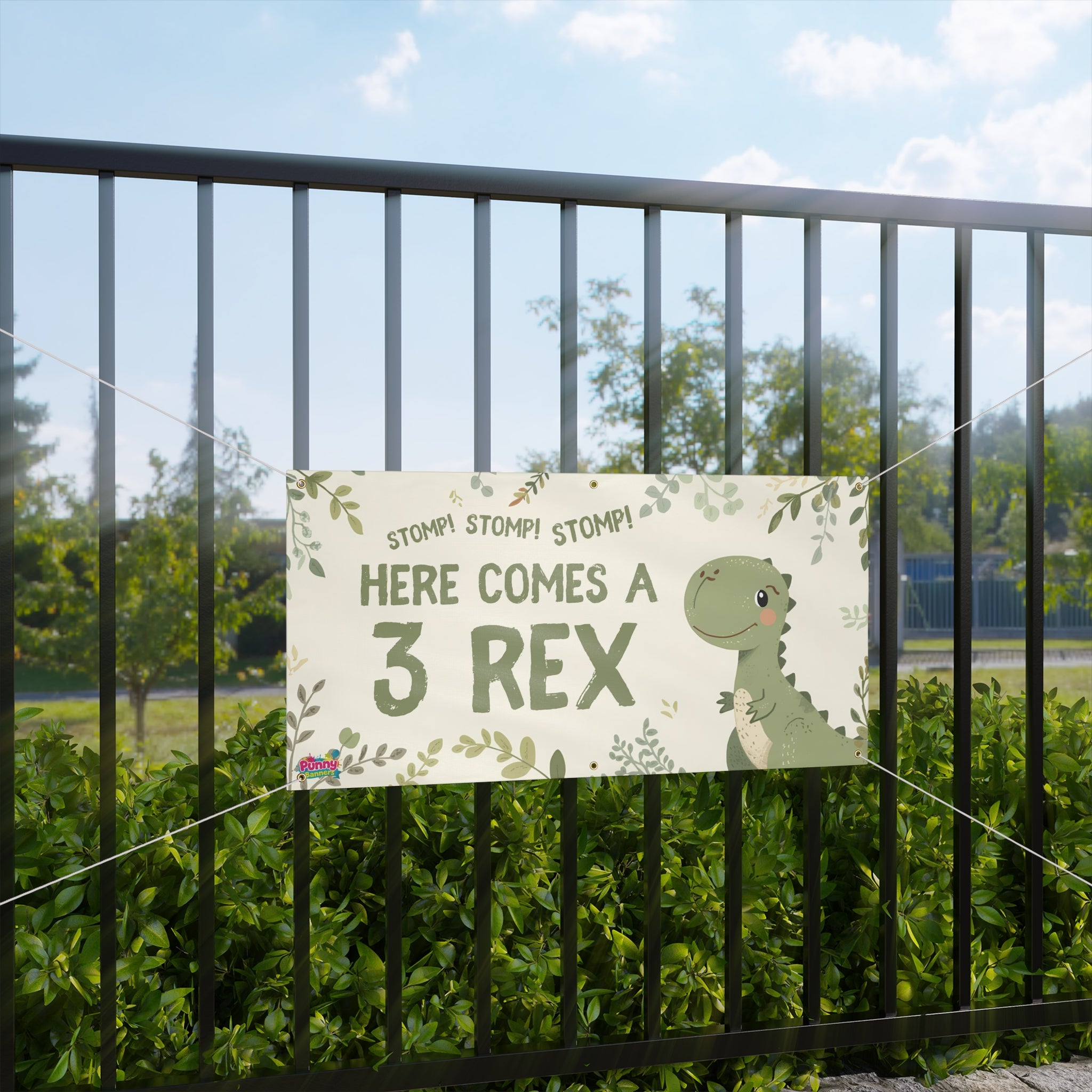 Here Comes a 3 Rex Banner — Dinosaur Birthday Party Banner