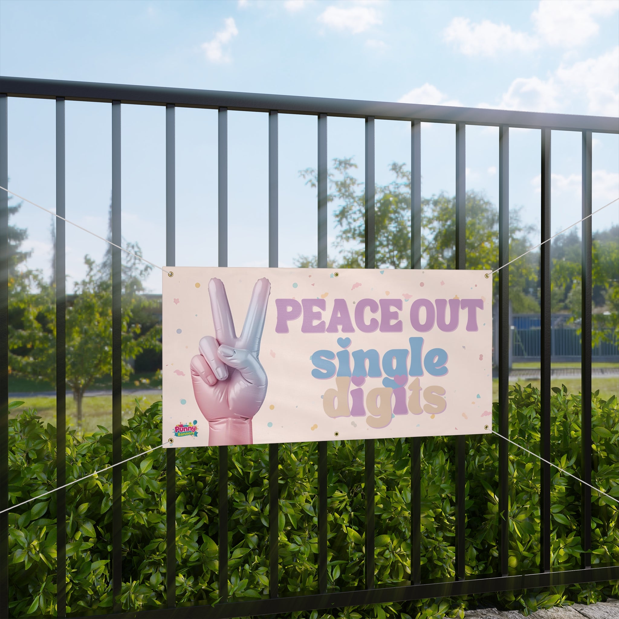 Peace Out Single Digits Banner — Birthday Celebration Sign