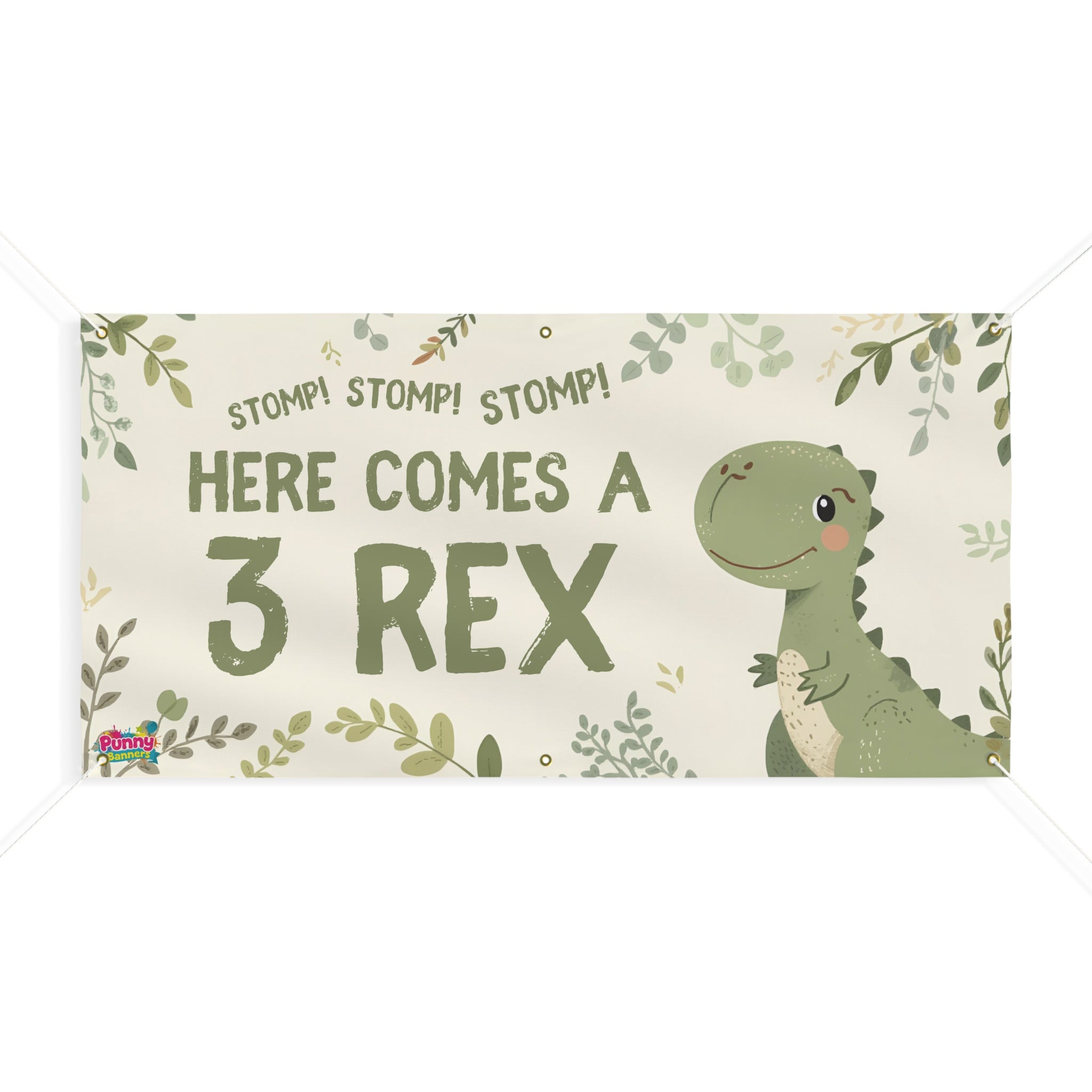 Here Comes a 3 Rex Banner — Dinosaur Birthday Party Banner