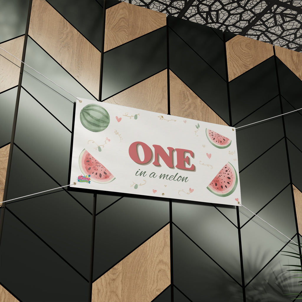 One in a Melon First Birthday Banner — Watermelon Party Matte Banner