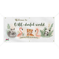 One-derful World First Birthday Banner — Cute Jungle Animal Birthday Sign