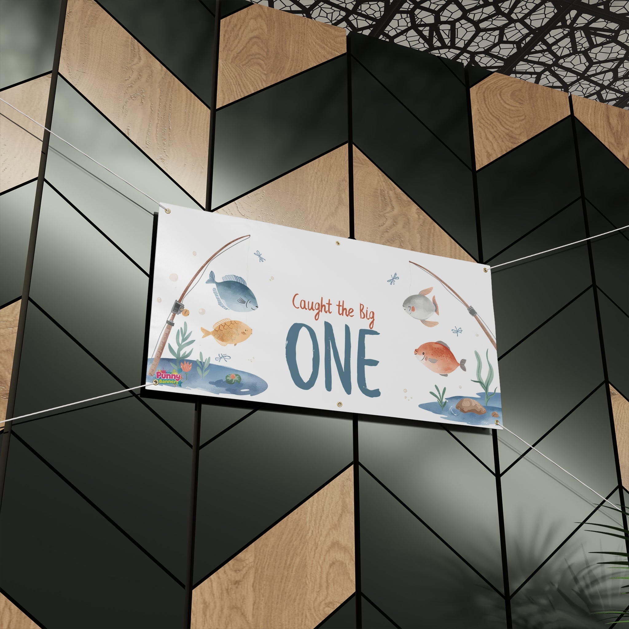 Fishing-Themed Birthday Banner  "Caught the Big ONE" First Birthday Outdoor Sign