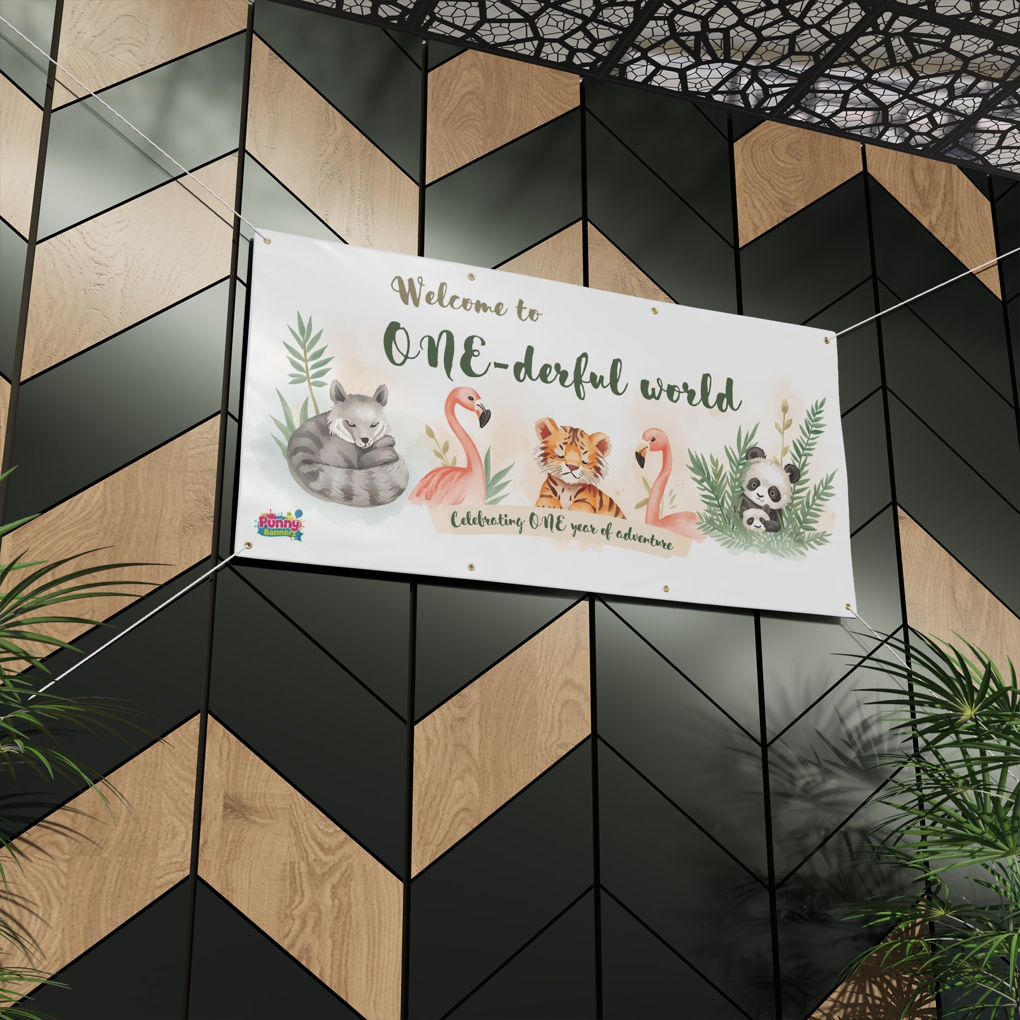Welcome to ONE-derful World Personalized Banner! 🐼🐯🦩