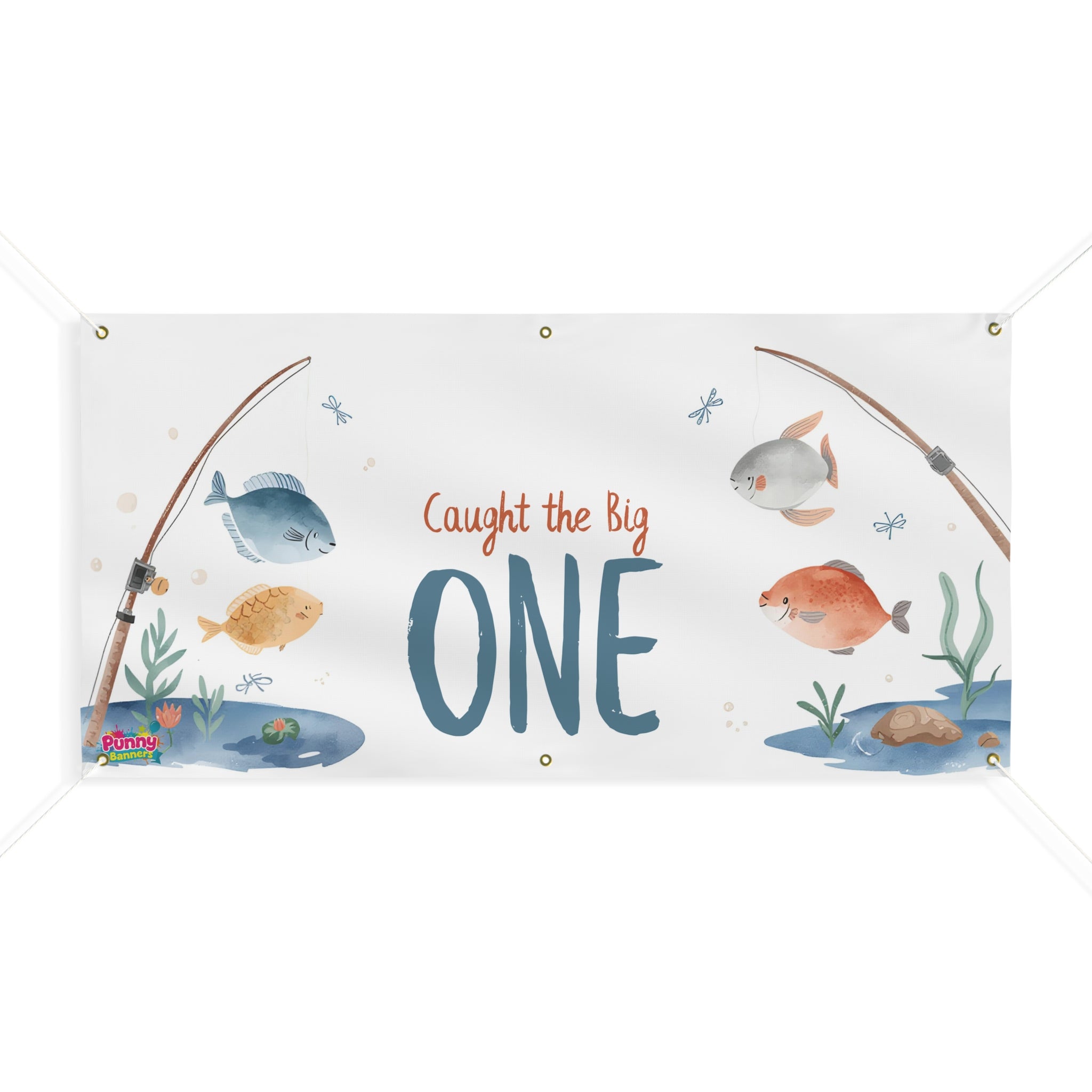 Fishing-Themed Birthday Banner  "Caught the Big ONE" First Birthday Outdoor Sign