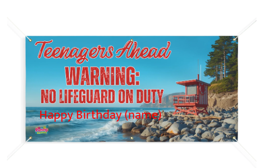 Teenagers Ahead: WARNING: No Lifeguard On Duty" Personalized Beach Sign for Teenager Parties