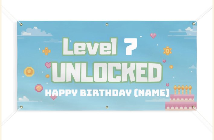Personalized Level Age Unlocked Birthday Banner! 🎮🎂