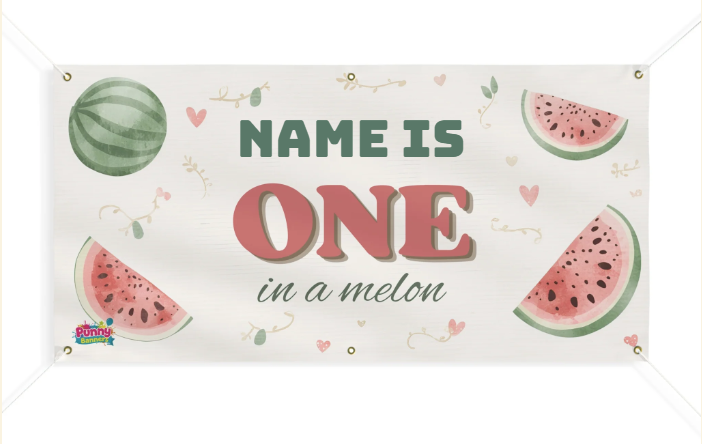 One in a Melon First Birthday Banner — Watermelon Party Matte Banner