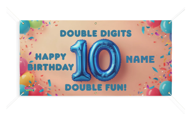 Double Digits Happy Birthday 10 Double Fun Personalized Banner! 🎈🎉